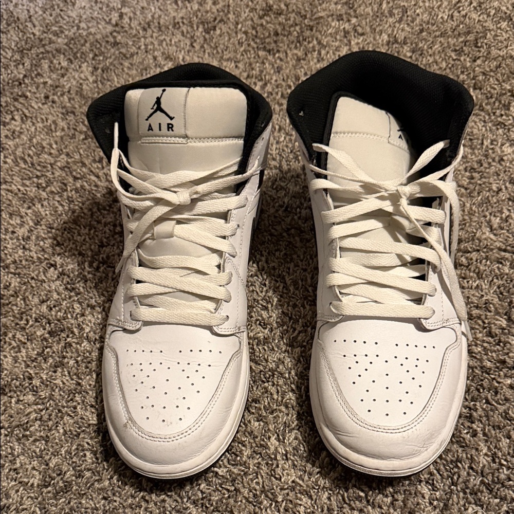 Nike White and Black Mid-Top Basketball Sneakers